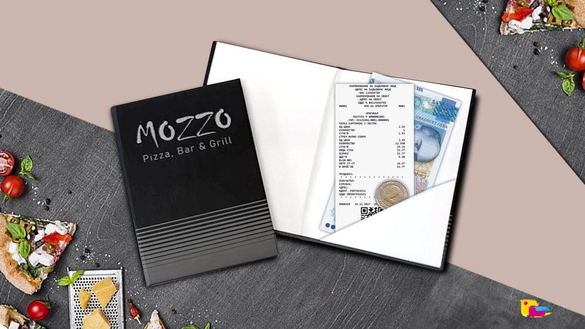 Дизайн и изработка на сметници за заведение, бранд: Mozzo, Булбранд Медия ООД